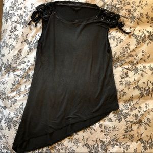 Rock and Republic asymmetrical lace up sleeve tank